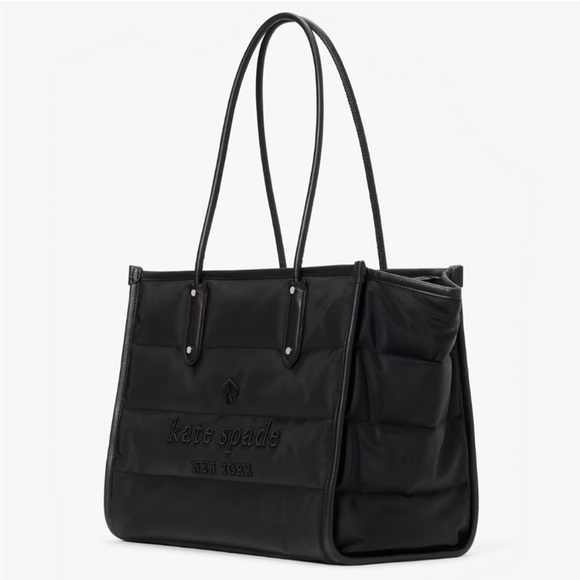 ♠️kate spade Ella Nylon Puffy Quilted Extra Large XL Tote Bag, Black NWT - Picture 3 of 15